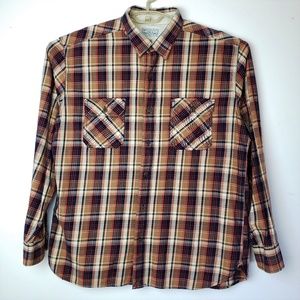 Lucky Brand Orange Navy Plaid Button Down Shirt XL